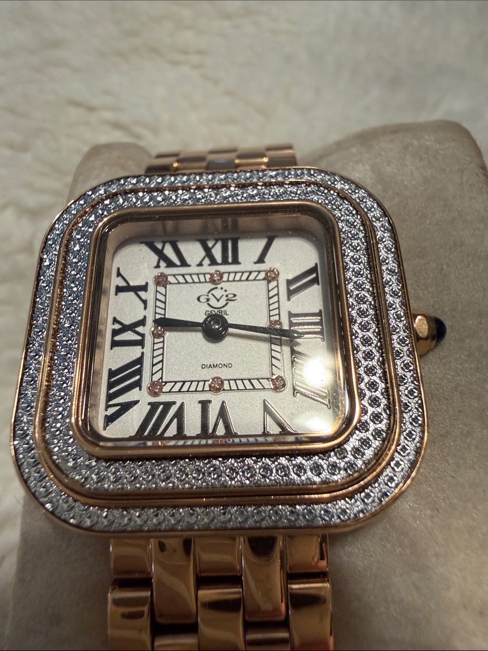 Gold Crystal-Trim Square Dial Women's Bracelet Watch - Picture 7 of 11